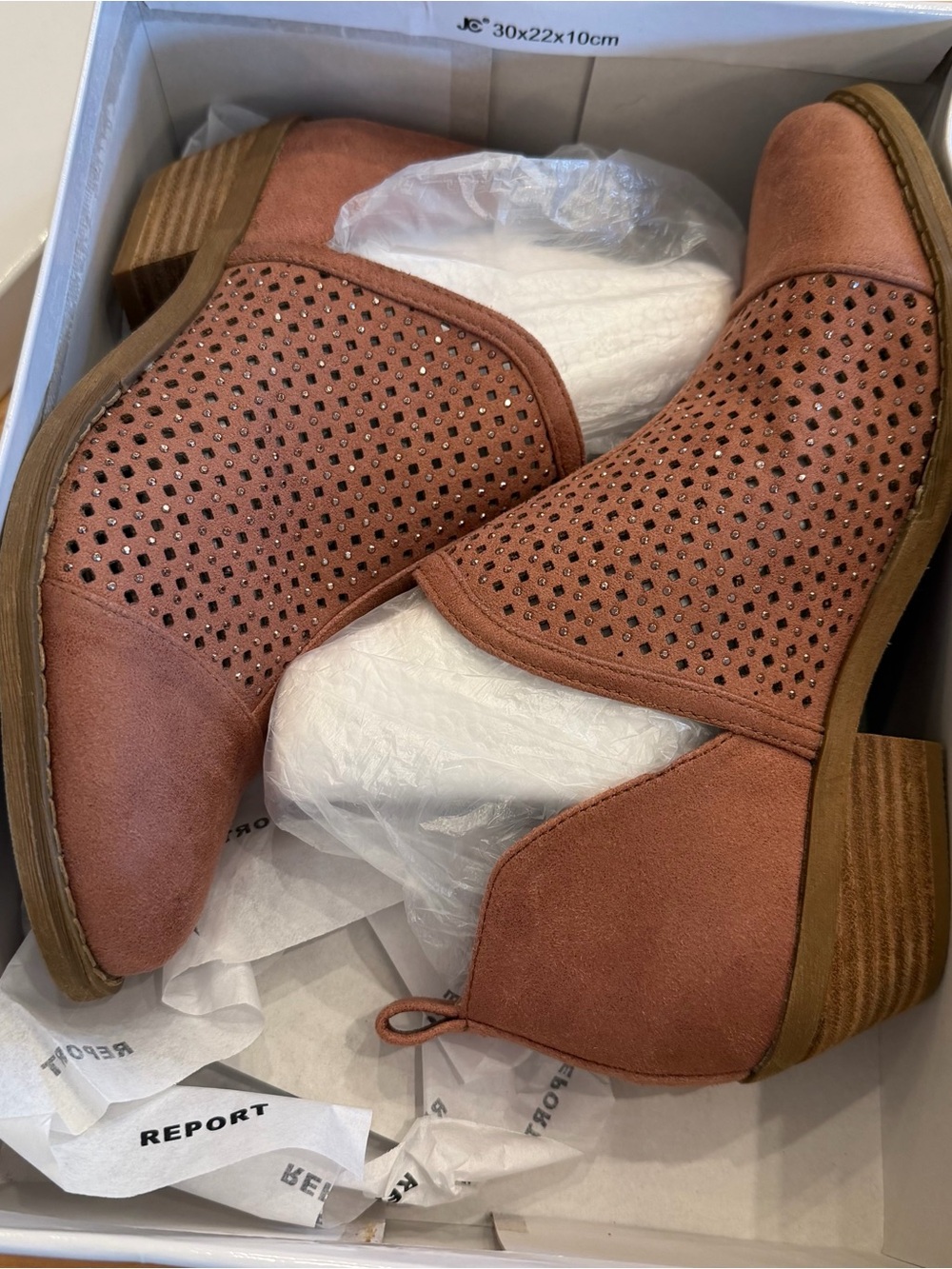 REPORT Rose-Tan Perforated Suede Ankle Booties size 6.5